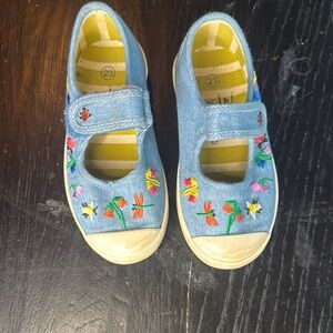 Mini Boden Blue Flower Embroidered Kids Mary Jane Sneakers US size toddler 7